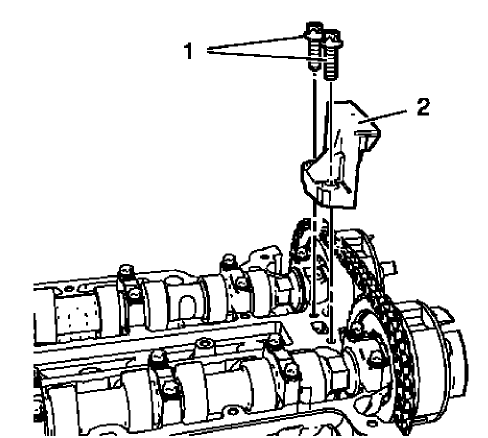 Fig. 250: Upper Timing Chain Guide And Bolts