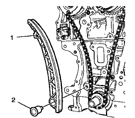 Fig. 55: Timing Chain Tensioner Shoe And Bolt