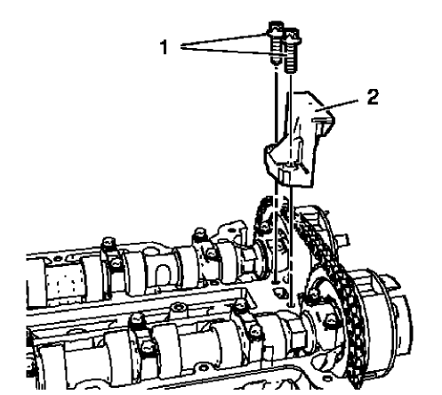 Fig. 254: Upper Timing Chain Guide And Bolts