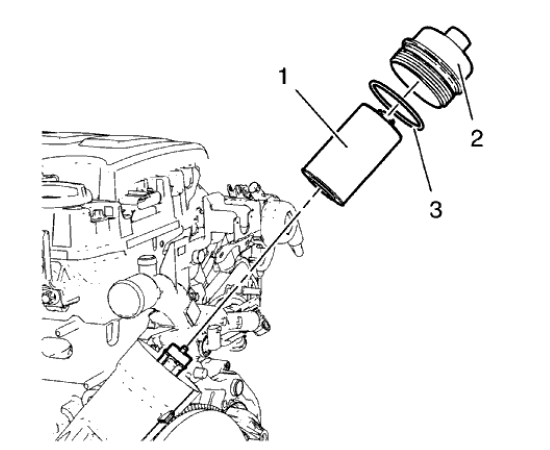 Fig. 255: Engine Oil Filter Element, Cap And Seal Ring