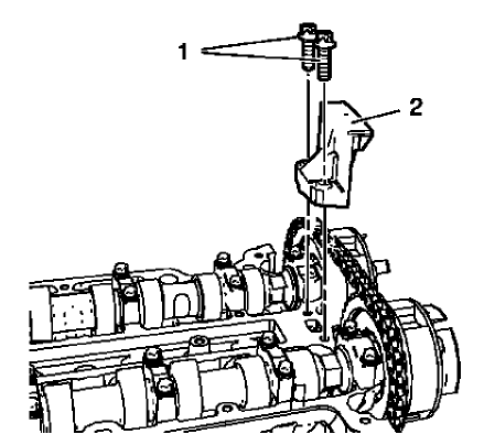Fig. 64: Upper Timing Chain Guide And Bolts