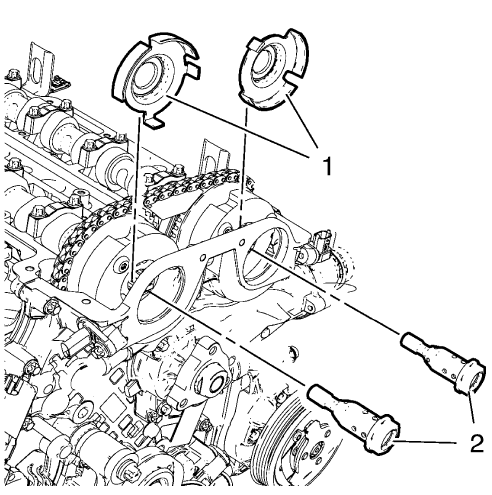 Fig. 66: Camshaft Position Exciter Wheels And Camshaft Sprocket Bolts