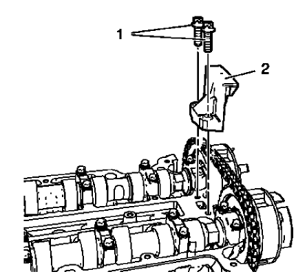 Fig. 70: Upper Timing Chain Guide And Bolts