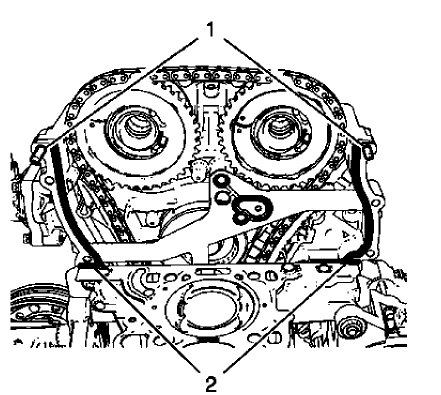 Fig. 85: Engine Front Cover Bolts And Sealing Compound Application Areas