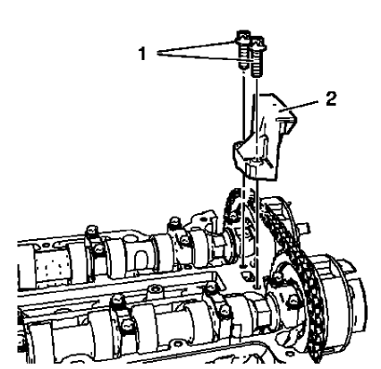 Fig. 94: Upper Timing Chain Guide And Bolts