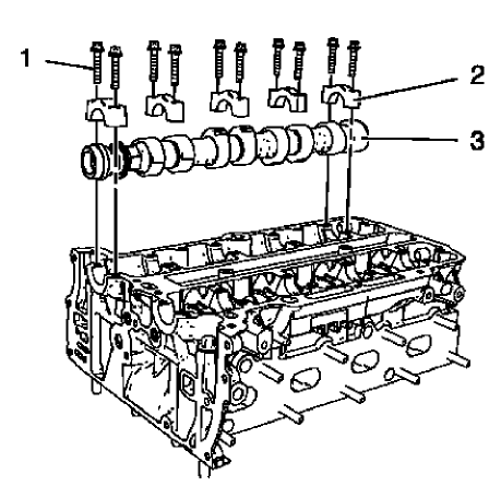 Fig. 304: Intake Camshaft, Camshaft Bearing Caps And Bolts