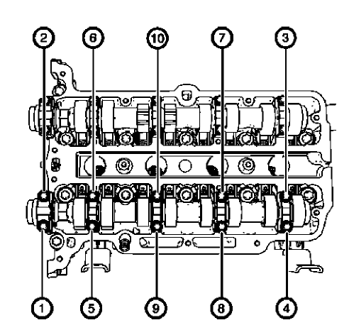 Fig. 305: Exhaust Camshaft Bearing Cap Bolts Removal Sequence