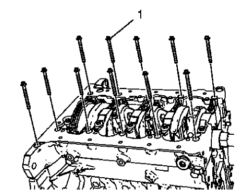 Fig. 315: Outer Crankshaft Bearing Cap Tie Plate Bolts