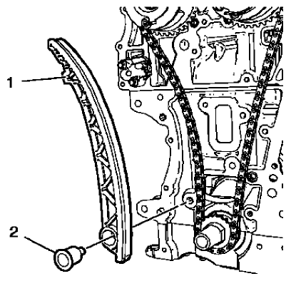 Fig. 48: Timing Chain Tensioner Shoe And Bolt
