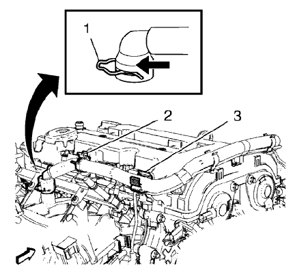 Fig. 124: Positive Crankcase Ventilation Pipe Retainer Clips And Clamp