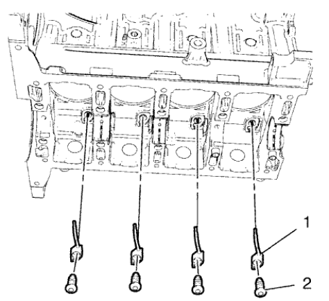 Fig. 333: Piston Oil Nozzles And Bolts