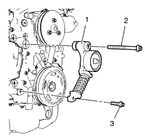 Fig. 449: Drive Belt Tensioner And Bolts