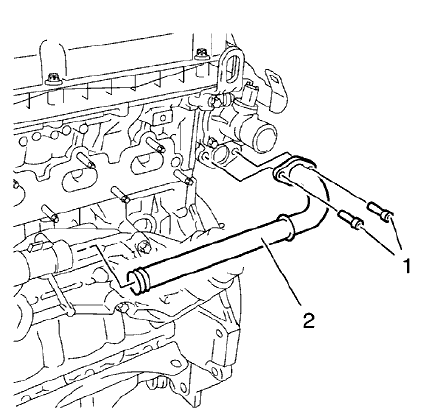 Fig. 46: Identifying Engine Oil Cooler Outlet Pipe And Bolts