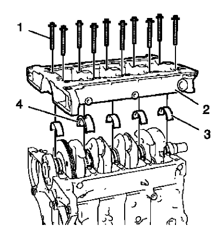 Fig. 361: Crankshaft Bearing Cap Tie Plate