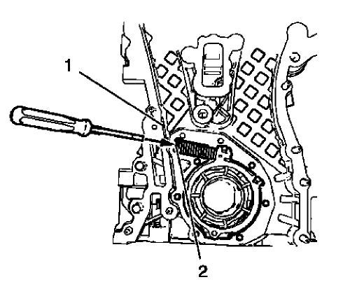 Fig. 371: Oil Pump Slide Spring Windings And Engine Front Cover Edge
