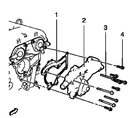 Fig. 77: Water Pump, Bolts And Gasket