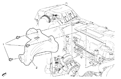 Fig. 28: Exhaust Manifold Heat Shield (1.4L LUV)