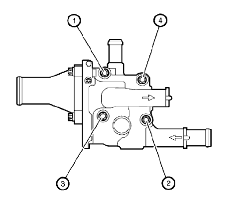Fig. 49: Identifying Engine Coolant Thermostat Housing Bolts Tightening Sequence