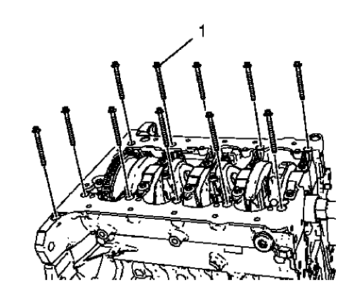 Fig. 389: Outer Crankshaft Bearing Cap Tie Plate Bolts