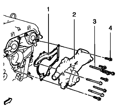 Fig. 442: Water Pump, Bolts And Gasket