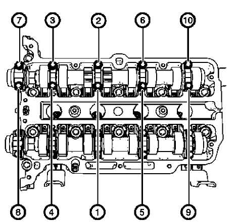 Fig. 405: Intake Camshaft Bearing Cap Bolts Tightening Sequence
