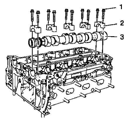 Fig. 406: Exhaust Camshaft, Camshaft Bearing Caps And Bolts
