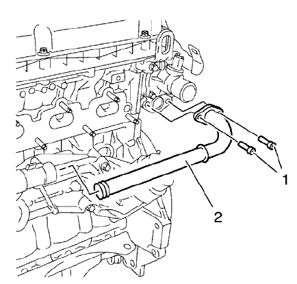 Fig. 30: Identifying Engine Oil Cooler Outlet Pipe And Bolts