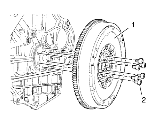 Fig. 434: Engine Flywheel And Bolts