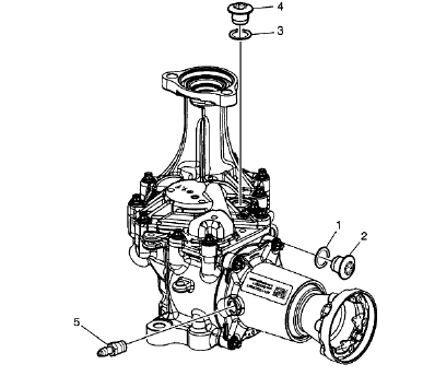Fig. 67: Transfer Case Fill Plug, Oil Drain Plug And Vent Hose Connector