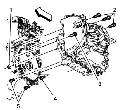 Fig. 71: Upper Transmission To Engine Bolts