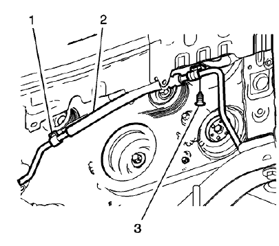 Fig. 23: Power Steering Gear Outlet Hose And Clamp