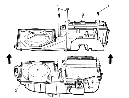 Fig. 49: Heater And Air Conditioning Evaporator And Blower Upper Case