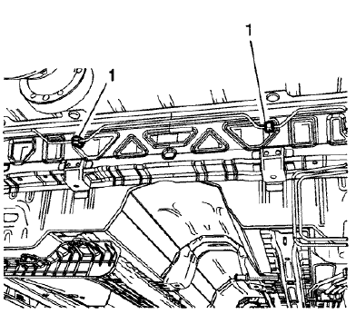 Fig. 120: Left Rear Intermediate Pipe And Cross Vehicle Retaining Clips