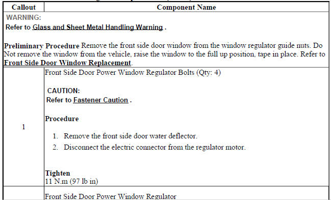 Front Side Door Window Regulator Replacement (Power)