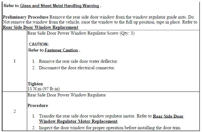 Rear Side Door Window Regulator Replacement (Power)