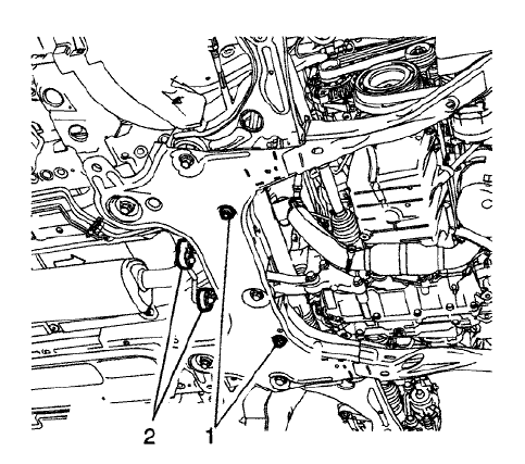 Fig. 7: Steering Rack Retaining Bolts And Exhaust Isolators