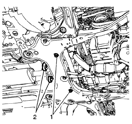Fig. 25: Steering Rack Retaining Bolts And Exhaust Isolators