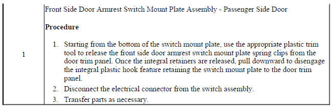 Front Side Door Armrest Switch Mount Plate Replacement (Passenger Side Door, Encore)