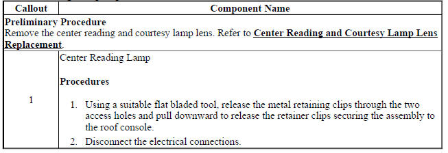 Center Reading Lamp Replacement
