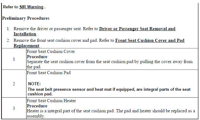 Driver or Passenger Seat Cushion Heater Replacement